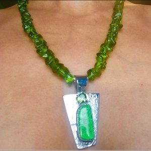 Handmade silver/peridot/gaspeite pendant